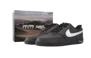 Court Vision 1 Drippy Embossed устойчивые к истиранию низкие кроссовки для скейтбординга Unisex черный белый Nike, черный серебряный (Special Shopping Bag)