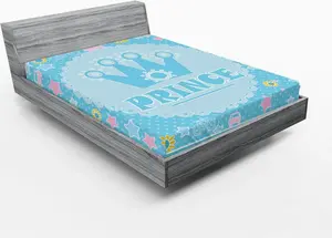 Простыня на резинке ABAKUHAUS Baby Shower, с изображением Принца, пиктограммы короны, мультяшных цветов, машинки и звезд, 180 x 200 см, разноцветная Abakuhaus