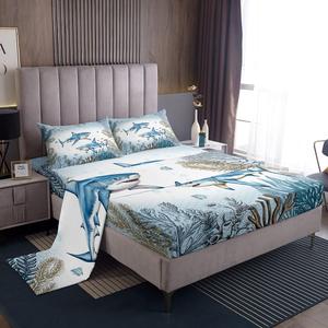 Erosebridal Комплект постельного белья Ocean Shark с морским принтом из мягкого хлопка для детской комнаты, Blue Green