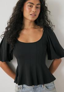 Блуза NA-KD PLEATED PUFF SLEEVE, Black