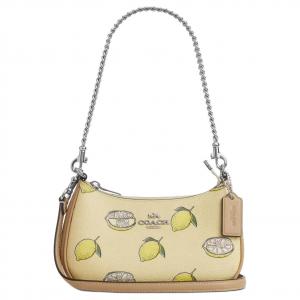 COACH Тери напечатанная сумка через плечо из покрытого холста, мини-сумка для женщин yellow