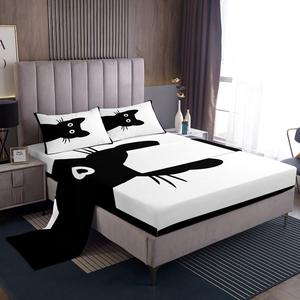 Erosebridal Комплект постельного белья Black Pet с милыми котиками для детей, белый, из качественного хлопка, White Black