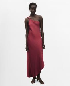 Женское асимметричное атласное платье MANGO, Wine