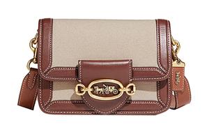 COACH Героическое полотно с кожаной сумкой через плечо маленький женский коричневый и белый