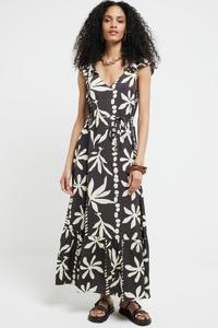 Платье с поясом и оборками на рукавах River Island, коричневый