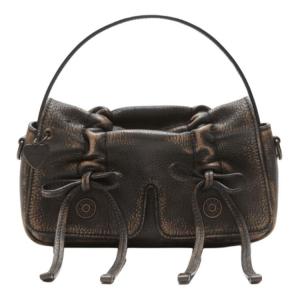 Миниатюрная кожаная сумка через плечо из телячьей кожи Acne Studios тёмно-коричневый