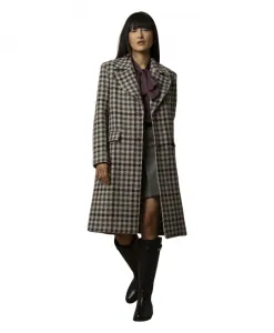Стильное длинное пальто в клетку Kocca, серый