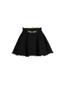 Плиссированная расклешенная твидовая юбка Balmain, черный