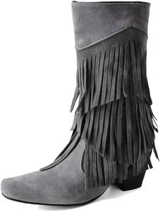 Бархатные ботинки DINTAHA с бахромой, массивным каблуком, средней высоты, ботинки на высоком каблуке, с кисточками, на молнии, Grey