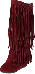 Женские высокие сапоги до колена Elbslutt из искусственной замши с бахромой, плоским круглым носком и кисточками, Burgundy