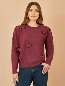 Свитер с цветочным узором крючком Yumi, Burgundy