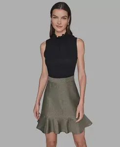 Женское платье фасона А-силуэт с высоким воротником и воланами по подолу Karl Lagerfeld Paris, черный