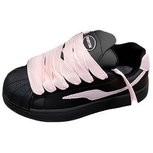 JimiXiong Женские лоу-топ скейтборд кроссовки черно-розовые, цвет Black Pink