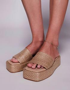 Сандалии Public Desire Eclipse из рафии на плоской платформе