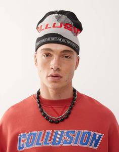 Шапка-бини с горным принтом COLLUSION черного цвета