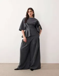 ARRANGE Curve pleat waist tailored wide leg trouser co-ord in charcoal