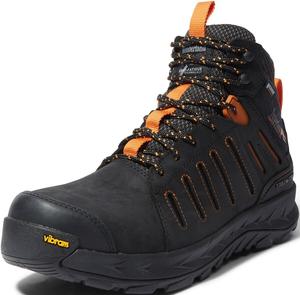 Мужские ботинки TIMBERLAND на шнуровке кожаные с перфорацией, черно-оранжевый