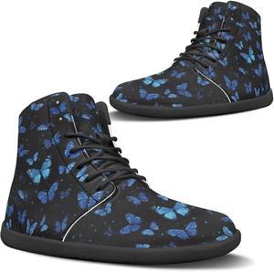 Женские модные кроссовки на шнуровке с высокой посадкой, стильные для бега и повседневной носки Pugasmiru, Blue Butterfly Pattern