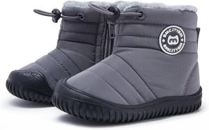 Детские зимние ботинки BMCiTYBM для малышей, обувь для детей мальчиков и девочек с искусственным мехом для холодной погоды, Dark Grey