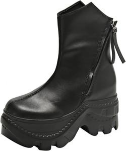 Женские боевые ботинки на высоком каблуке UOQAPRE, квадратный носок, шнуровка, ботильоны на щиколотку, модная платформа на танкетке, массивные ботинки на платформе, сапожки на молнии, O-Black