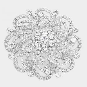 Брошь-булавка в виде цветка, украшенная стразами Fashnzfab, серебряный