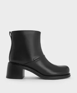 Ботильоны на массивном каблуке с декоративной строчкой Charles & Keith, цвет Black
