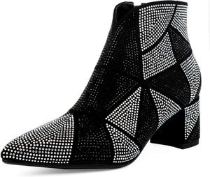 Женские ботильоны Alsoloveu с кристаллами, блестящие, с массивным каблуком, зауженным носком и боковой молнией, A-Black Print