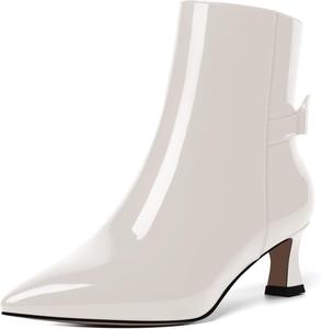 Женские ботильоны MOVINSTEPS с молнией, с бантом из лакированной кожи, с заостренным носком, для вечеринок, модные, с низким каблуком-ступицей, высотой до щиколотки, каблук 2 дюйма, White