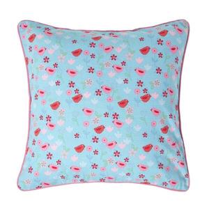 Наволочка Homescapes mit Blumen- und Vogel-Druck, 60x1x60 см цвет hellblau/rosa/rot