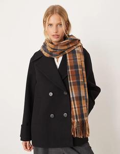 Клетчатый шарф цвета Mango, выжженного оранжевого цвета