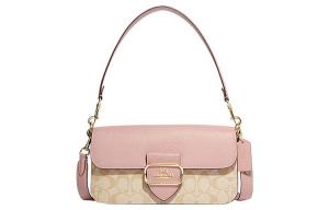 Сумка через плечо Coach Tubas женская цвета хаки с монограммой и розовой отделкой из коровьей кожи