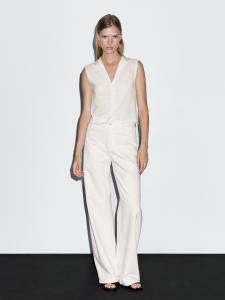 Укороченный трикотажный жилет из смесовой шерсти Massimo Dutti, кремовый