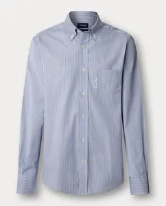 Мужская поплиновая хлопковая рубашка с тонкой полоской и карманом, стиль fit club Façonnable, синий