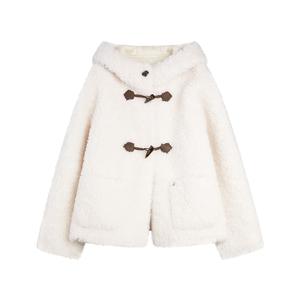ELLE Вельветовая куртка женская белая с капюшоном утепленная