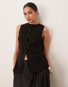 Жилет структурированный трикотажный ASOS DESIGN с круглым вырезом и разрезом спереди, черный