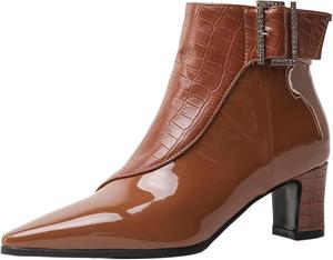 Женские ботильоны с заостренным носком, боковой молнией и устойчивым каблуком Renessmi, Yellow 4