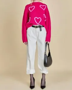 Вязаный топ с вышивкой в ​​виде сердечек, цвет фуксия/розовый English Factory