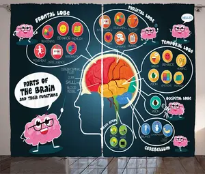 Штора ABAKUHAUS Biology Rustic, особенности деталей из долей мозга, универсальные ленточные шторы для гостиной с петлями и крючками, 280 x 225 см, цвет "Peter Blue Multicolor" Abakuhaus