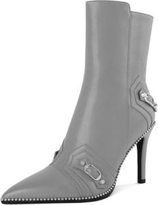 Женские ботильоны AUMOTED с острым носком, боковой молнией, шпилькой и пряжкой на щиколотке, сексуальные полусапожки средней высоты с каблуком 3,7 дюйма и декоративными бусинами
