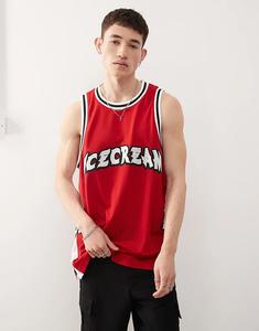 Майка для баскетбола ICECREAM с аппликацией в виде бегущего щенка, красного цвета