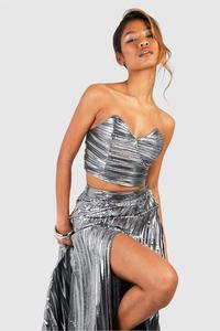 Корсет плиссированный Boohoo с вырезом, серебряный
