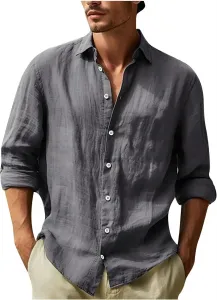 Летняя рубашка для мужчин, Long Sleeve, Breathable, Casual, Loose