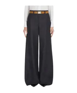 Брюки из хлопка и льна с широкими штанинами Max Mara, синий