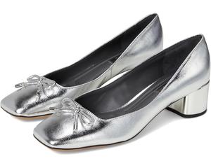 Туфли Franco Sarto Natalia Square Toe Block Heel Pumps with Bow, цвет Silver Metallic
