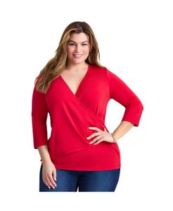 Женский топ с боковыми складками и имитацией запаха AVENUE, Vibrant red