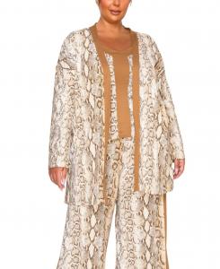 Кардиган большого размера с контрастной отделкой под питон COIN 1804, Off White/Camel