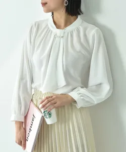 Шарф из мохового крепа и блузка с рукавами 3/4 из тайского жемчуга Interplanet, цвет Off White