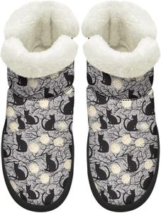 Мини-снежные ботинки для женщин, с противоскользящей подошвой, на меху, теплые ботильоны для зимы, для улицы и дома, размеры США 4,5-12 Chririnla, Black Cat Pumpkin Print