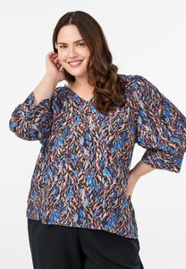 Блуза Zizzi MIT V-AUSSCHNITT UND 3/4-ÄRMELN, Blue Art Aop/Dark Blue