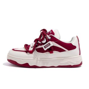 HUANQIU Скользоустойчивые износостойкие низкие скейтерские кроссовки мужские черные - бежевые бордовые, цвет Beige Burgundy